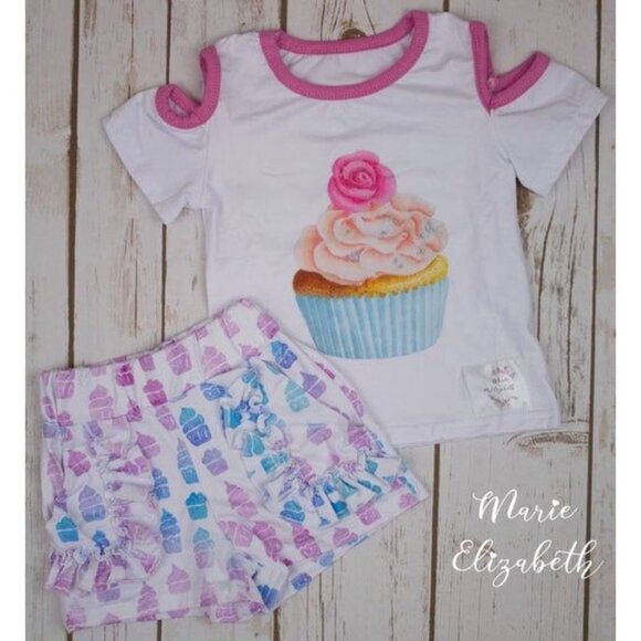 Marie Elizabeth - Cupcake Cold Shoulder Top with Ruffle Shorts 6 - 12 Months - Picture 1 of 3